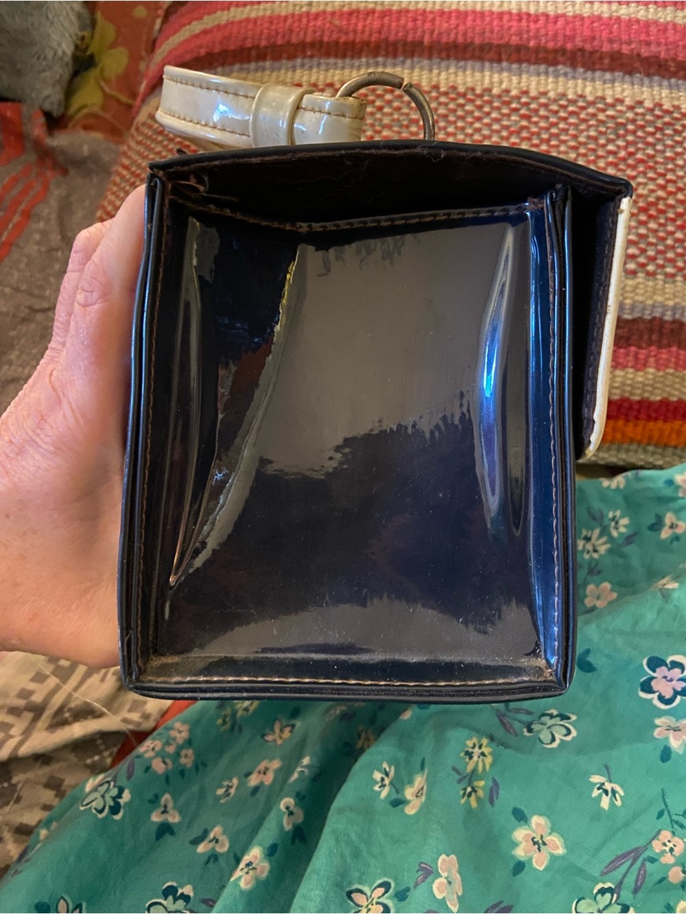Vintage Navy and White Patent Top-Handle Mini Bag - Picture 9 of 13